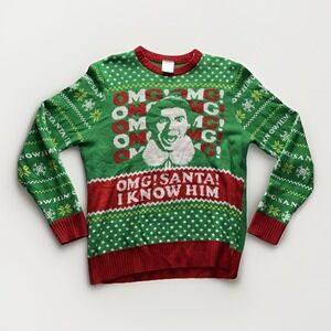 Elf Christmas Sweater XL Green Red OMG Santa I Know Him Funny Holiday Knit Top